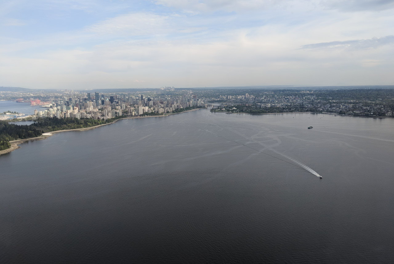 Aerial view of English Bay, Stanley Park and downtown Vancouver